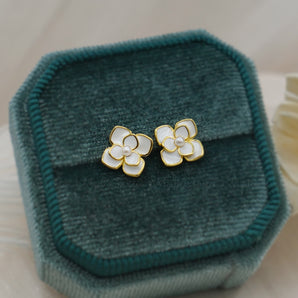 Enamel Camellia Flower Earrings