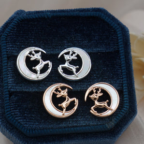 Crescent Moon Reindeer Earrings