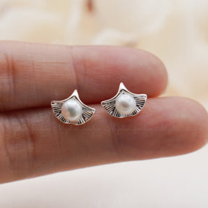 Pearl Ginko Leaf Earrings