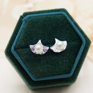 Pearl Ginko Leaf Earrings