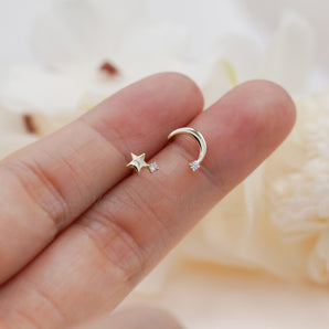 CZ Moon and Star Earrings