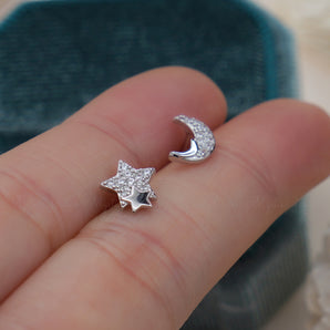 CZ Moon and Star Earrings