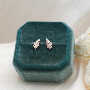 Rose Gold CZ Leaf Studs