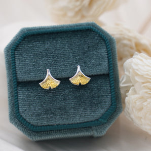 Two-Tone Ginko Leaf Earrings