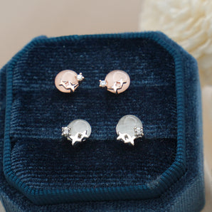 Cat's Eye Star and Moon Studs