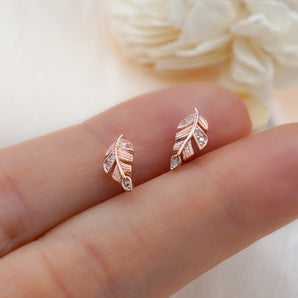 Rose Gold CZ Leaf Studs