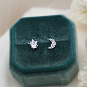 CZ Moon and Star Earrings