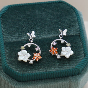 Butterfly and Flower Wreath Earrings