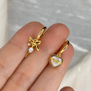 Mismatch Ribbon and Heart Hoop Earrings