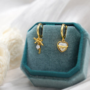 Mismatch Ribbon and Heart Hoop Earrings