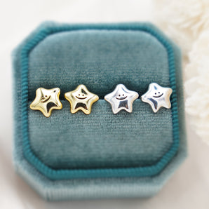 Smiley Face Puff Star Studs
